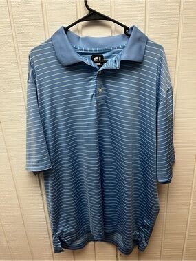 FootJoy Men’s XL Golf Polo Baby Blue/White Striped Activewear SS Summer Casual